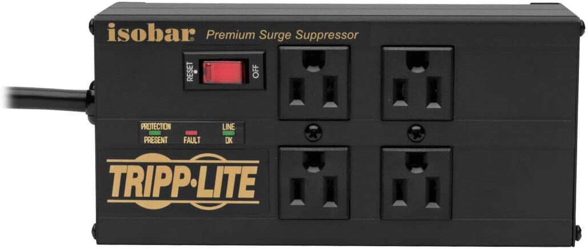 Isobar 4 Outlet Surge Protector Power Strip with 2 USB Charging Ports, 8Ft Long Cord, Right-Angle Plug, Metal, 3330 Joules, Lifetime Limited Warranty & $50K Insurance (IBAR4ULTRAUSBB)