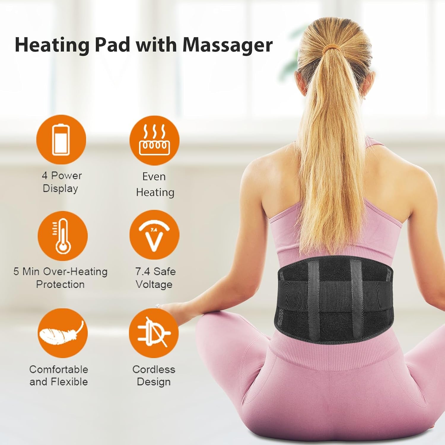 Heated Waist Belt, Cordless Heating Pad for Low Back Electrical Heating Rechargeable Battery Powered
