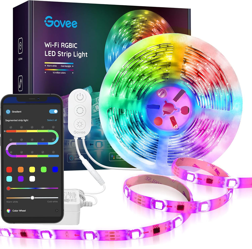 16.4Ft RGBIC LED Strip Lights, Wifi Color Changing LED Lights Segmented Control, Work with Alexa and Google Assistant, Music LED Lights for Bedroom, Kitchen, Christmas Party