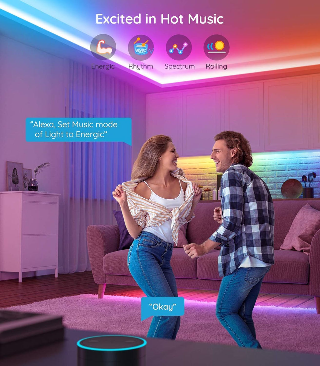 16.4Ft RGBIC LED Strip Lights, Wifi Color Changing LED Lights Segmented Control, Work with Alexa and Google Assistant, Music LED Lights for Bedroom, Kitchen, Christmas Party