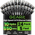 Cat 6 Ethernet Cable Pack - 24-Pack 5 Ft Cat6 Ethernet Patch Cables | RJ45 Network Patch Cable, 10 Gbps Snagless Gold-Plated Connectors - Ethernet Cable Cat 6 for PC, TV, Router - Black