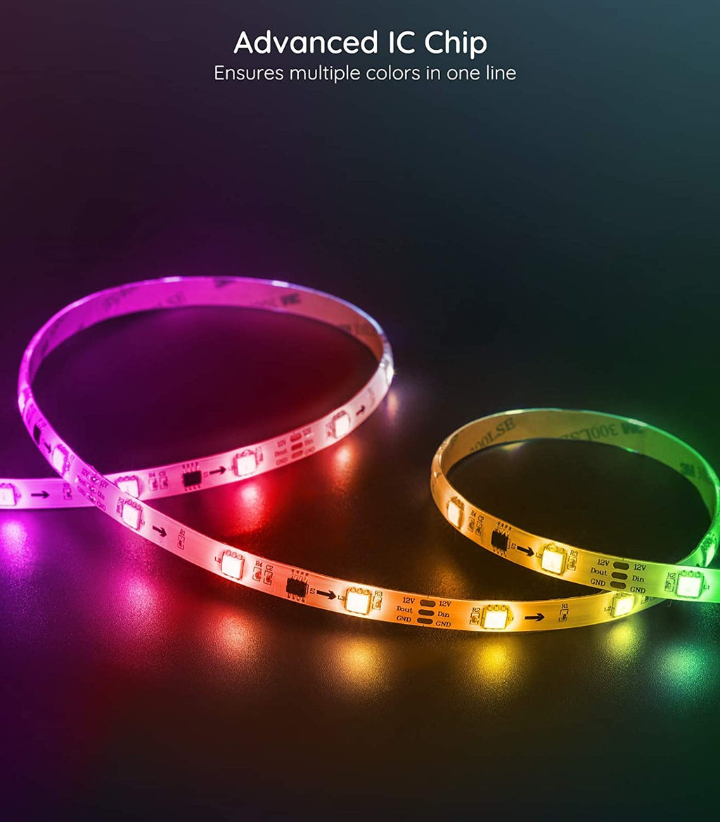 16.4Ft RGBIC LED Strip Lights, Wifi Color Changing LED Lights Segmented Control, Work with Alexa and Google Assistant, Music LED Lights for Bedroom, Kitchen, Christmas Party